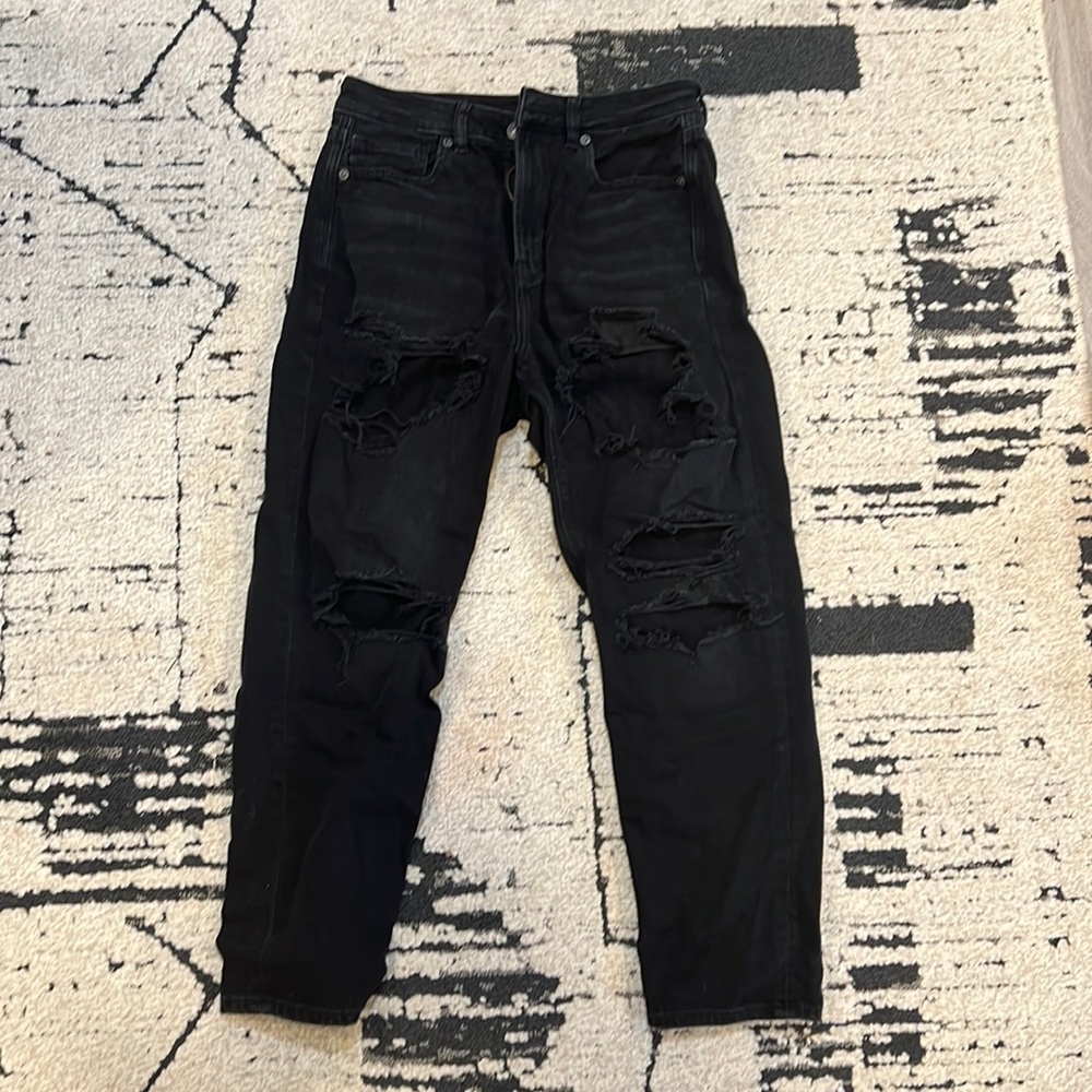 American eagle black distressed mom jeans